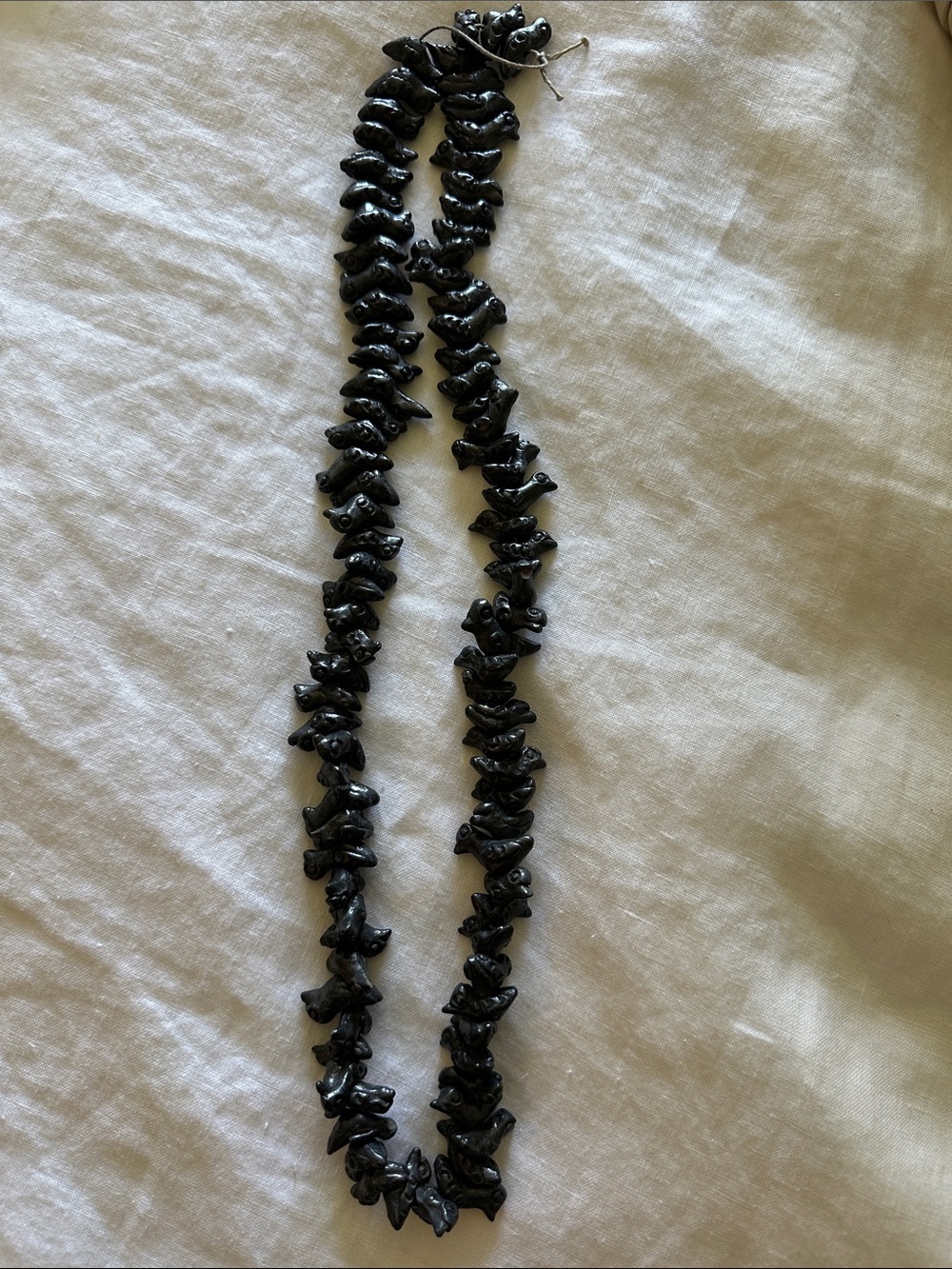 Oaxaca Mexico Barro Negro Black Pottery 30” Beaded Necklace Bird Fetish Folk Art